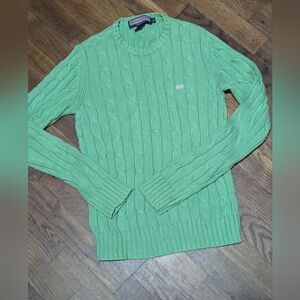 VINEYARD VINES Green CREW NECK Cable Knit SWEATER Sz Med
